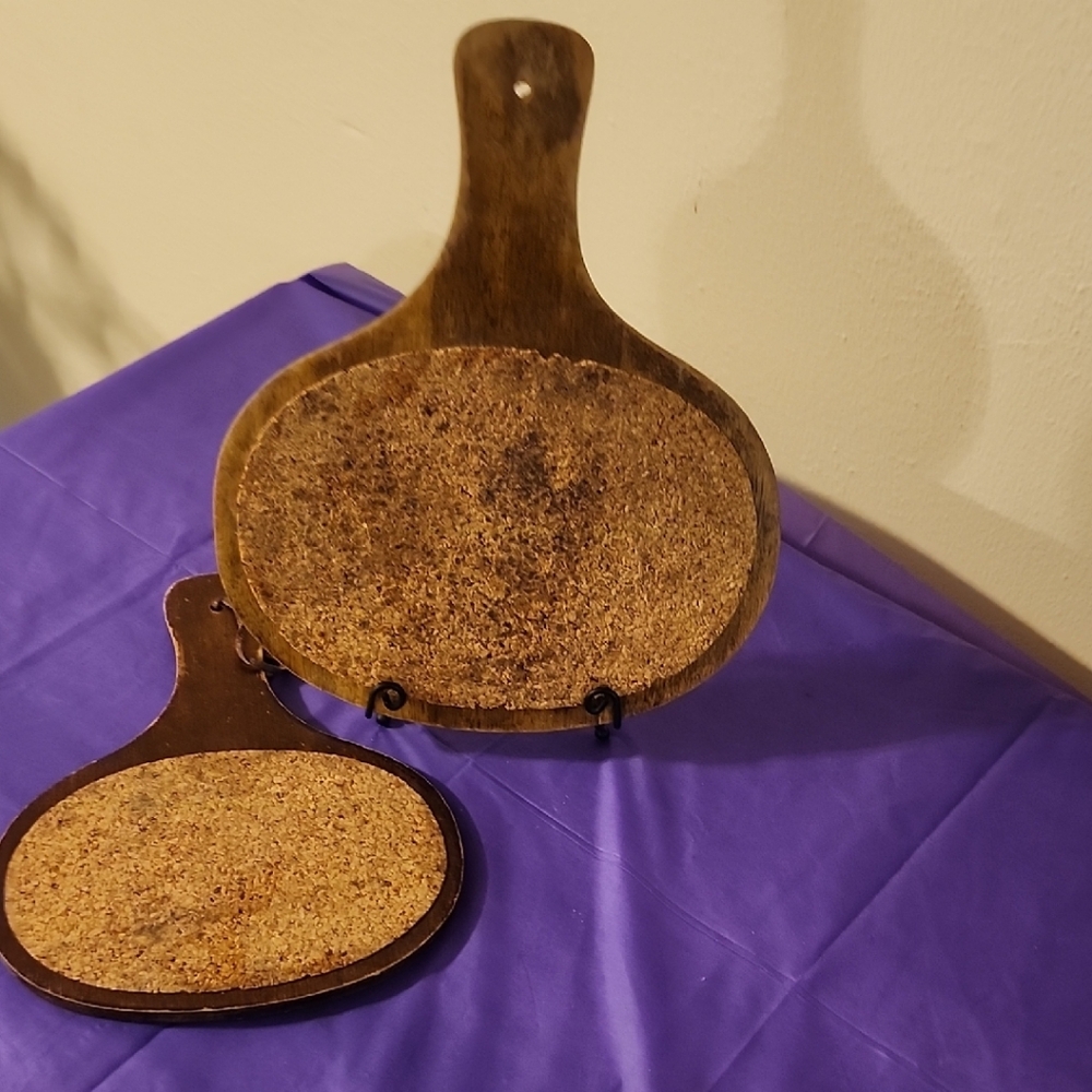 Two Vintage Wooden Paddle Shaped  with Cork Surface